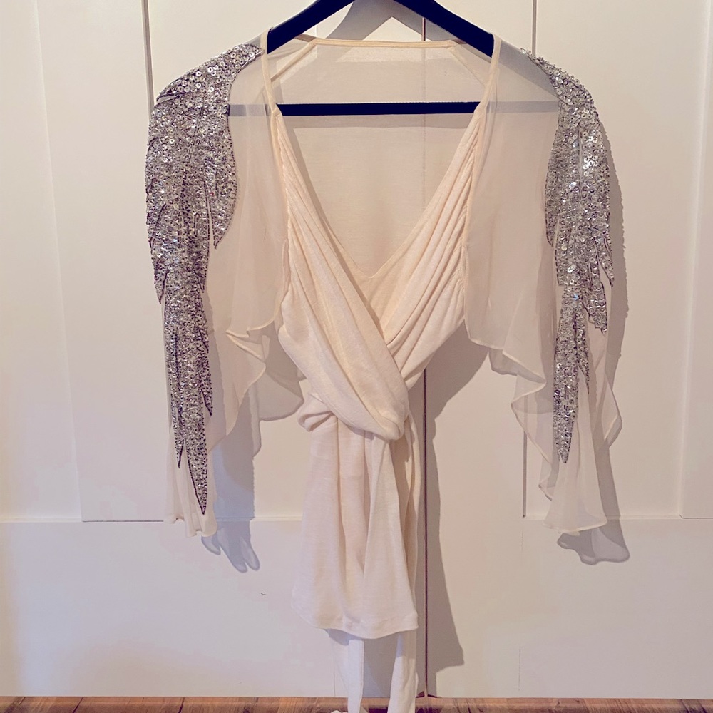 Designer vintage white custom sequin beaded top
